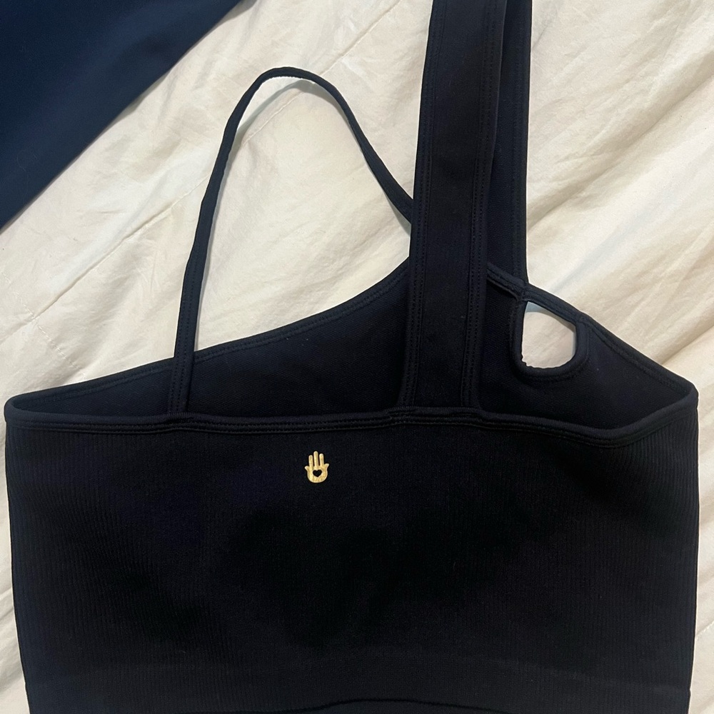 Spiritual Gangster Black Asymmetrical Top with Gold Logo